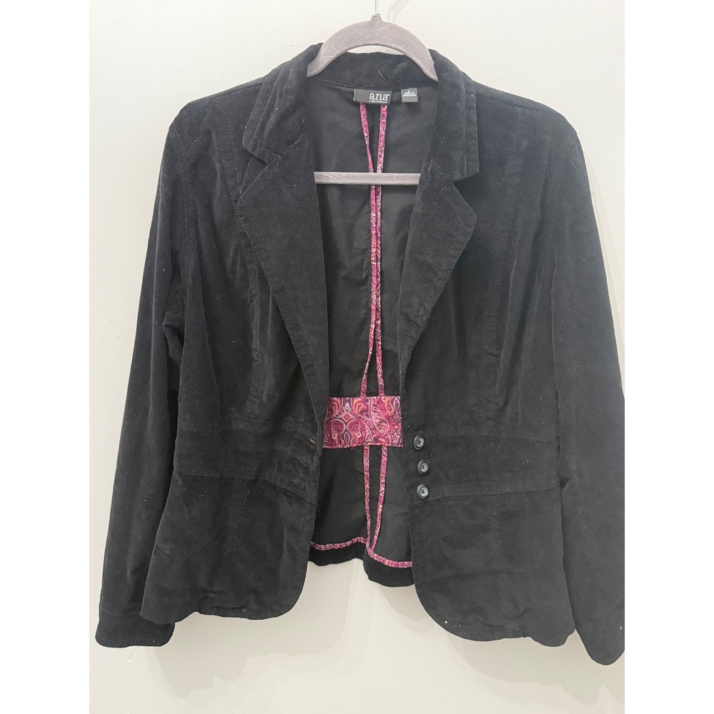 a.n.a A New Approach Black Corduroy Blazer Tailored Fitted Jacket Paisley Accent